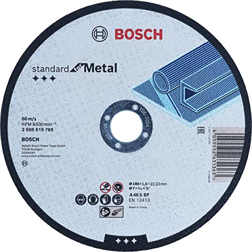 Bosch Professional 1x Standard for Metal Straight Cutting Trennscheibe (für Bleche, Stahl, Ø 180 x 1,6 x 22,23 mm, Zubehör Winkelschleifer) (Packung mit 10)