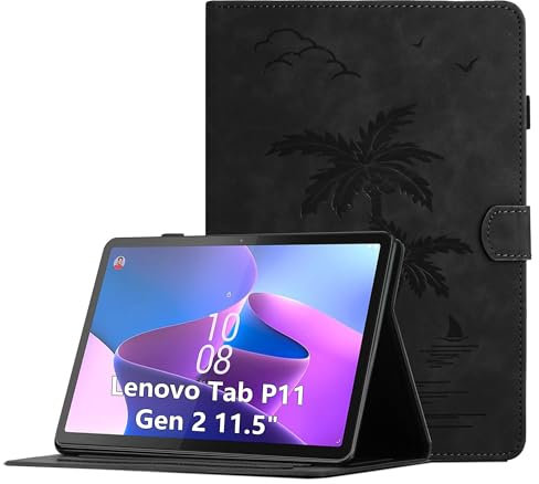 Funda para Lenovo Tab P11 (2nd Gen) 2022 11.5 Pulgadas PU Cuero Flip Tableta Protectora Carcasa con Cierre Magnético Múltiple Ángulo Soporte Cubierta, Negro