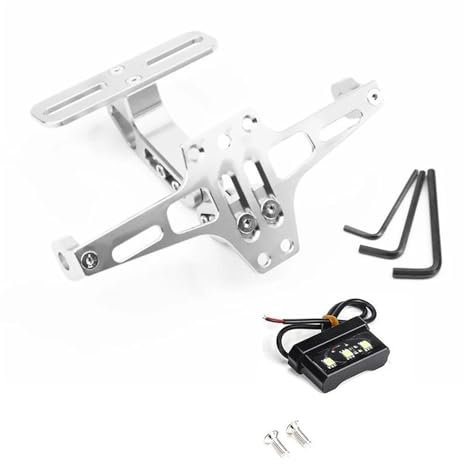 Adjustable Motorcycle License Late Bracket Universal Adjustable With Lights Motos Rear Turn Signal Lamp Holder Accessory Alloy Motorcycle License Plate Holder Motorcycle License Plate Frame(Silver)
