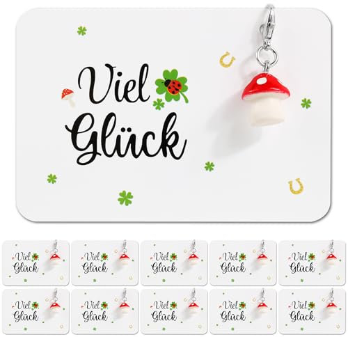 10 Glücksbringer Schlüsselanhänger Viel Glück Geschenke Prüfung Abitur Abschiedsgeschenk Schüler Vierblättriges Kleeblatt Pilz Anhänger Klein Abschied Grundschule Kollege für Silvester Weihnachten
