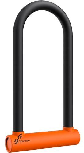 Sportneer Lucchetto a U per bicicletta, 18 mm, resistente, con cavo in acciaio ad alta sicurezza da 1,8 m, staffa di montaggio regolabile e serratura antifurto per biciclette, e-bike, moto, scooter