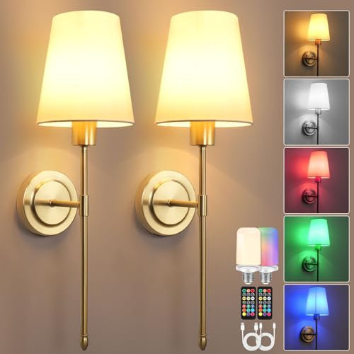 Birnetek Applique Murale Sans Fil, E27 Lampe Murale Sans Fil Rechargeable, Applique Murale Rechargeable avec Télécommande, Lampe Murale Led Sans Fil Dimmable pour Couloir Salon Chevet, 2 Pièces