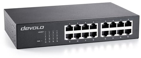 devolo Gigabit Ethernet Switch 16 Port unmanaged LAN Switch Netzwerk Switch LAN Verteiler 1000 Mbit/s lüfterlos