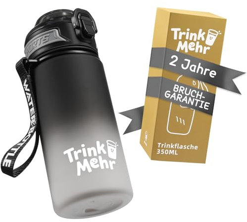 ROISDIYI Trinkflasche Kinder Auslaufsicher 350 ml, BPA-Frei Wasserflasche mit Fruchteinsatz, Trinkflasche, Kindertrinkflasche Perfekt für Schule, Kindergarten, Sport (Schwarz/Grau)