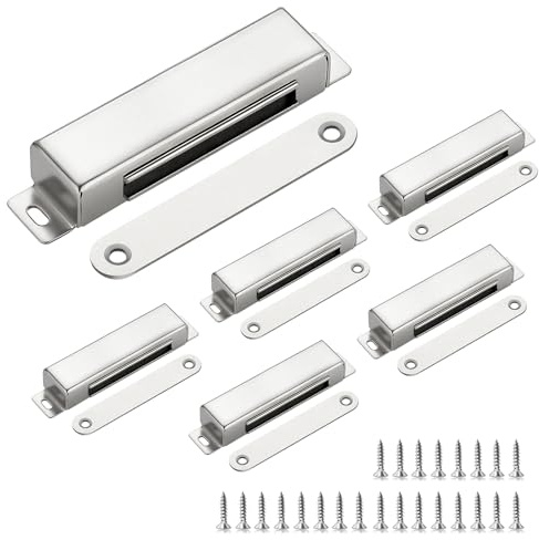 Ravinte Magnetschnäpper, 6 Stück Türmagnet Extra Stark 40 kg, Silber | Edelstahl Magnetverschluss, Für Schranktüren, Küchenschränke, Kleiderschränke, Türen, Verdeckter Haltepunkt