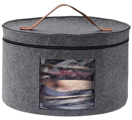 WSQHAO Hutschachtel Große Aufbewahrungsbox mit Reißverschluss-Deckelfunktion, Hut-Aufbewahrungseimer, Kleidung, Reiseetui, Aufbewahrungsbehälter(Gray 40cm)