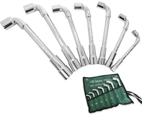 Flewdart set cle a pipe 6 pans 8mm 10mm 12mm 13mm 14mm 17mm 19mm 7pcs, douille a pipe, clé à pipe, clé a pipe, clef a pipe CRV acier au chrome vanadium