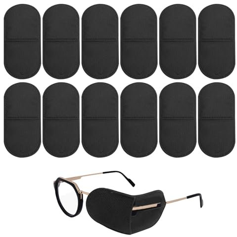 Cache Oeil Adulte,12 Pièces Cache Oeil pour Lunettes, Cache Oeil Enfant, Cache Oeil Medical pour Couvrir Gauche ou Droit pour Enfants pour Amblyopie Paresseuse Strabisme Améliorer la Vision (Noir)