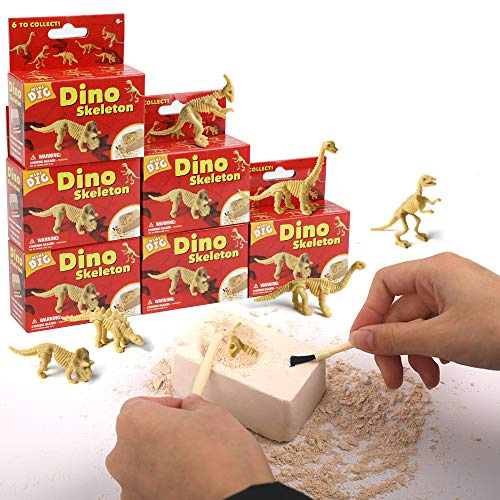 6 Mini-Dinosaurier-Ausgrabungsset für Kinder – Grabe 6 Dino-Skelette mit Werkzeugen, STEM-Archäologie-Spielzeug für Jungen und Mädchen ab 6 Jahren, Bildungs-Fossilien-Ausgrabungsset