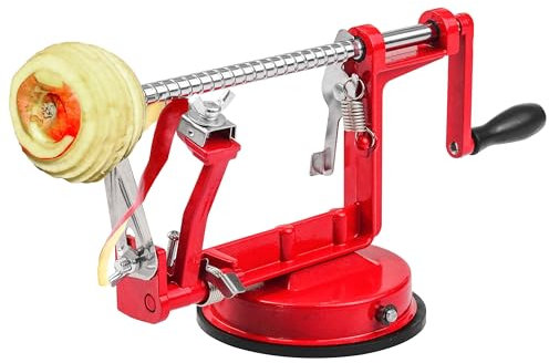 Crystals 3-in-1 Apple Peeler Corer Slicer – Manual Stainless Steel Fruit & Potato Cutting Machine with Suction Base – Red