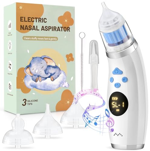 TTAWIFT Aspirateur nasal pour bébé, étanche IP65, aspirateur nasal pour bébé, électrique, rechargeable, aspirateur nasal électrique avec 5 modes, 3 embouts en silicone, lumière colorée et musique