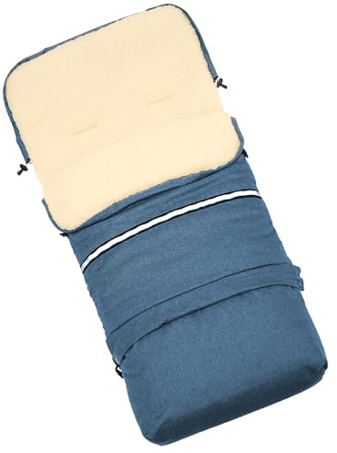 Baby-Joy Fußsack FINN 110 cm aus Lammwolle und Polyester für Kinderwagen und Buggy, 4in1 Thermofußsack, Kaputze, Krabbeldecke, Tasche | Farbe: L38 Leinenlook Petrol