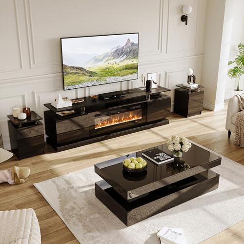 Nordivale 4-Piece Modern Living Room Table Set, Black