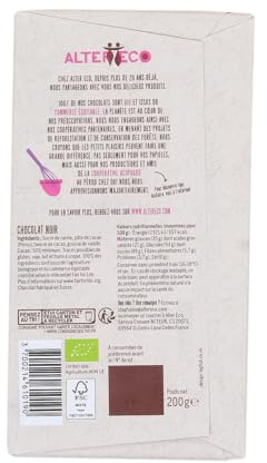 ALTER ECO - Tablette de Chocolat Pâtissier Dessert Noir Bio, La TabLette 200g - Lot De 4