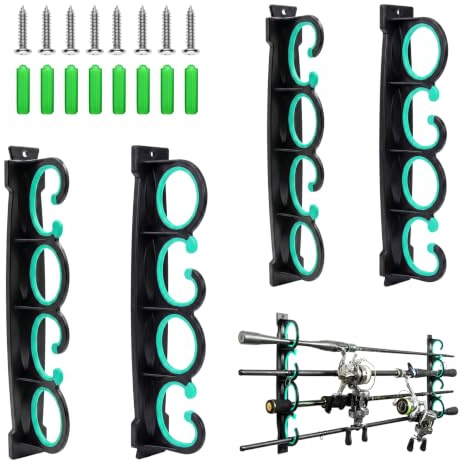 Porta Canne Pesca Muro, 2 Paia Portacanne da Pesca da Parete e Soffitto, Fishing Rod Holder con Gomma PU Morbida, Multifunzione Supporto Canna per Garage Cabina Seminterrato, Contenere 8 Canne