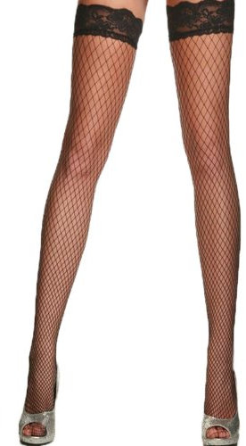 Yummy Bee - Medias Rejilla para Ligueros Negras - Medias de Liga Borde Ancho de Encaje - Talla Grande (Negro, 34-44)