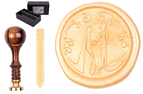 Siegelstempel Set Sigillum Motiv Hochzeit modern, incl. 1 Stange Siegelwachs in sonnengold