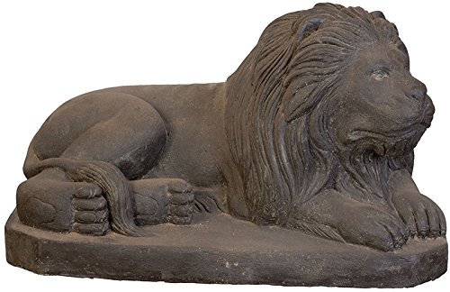 Korb-Outlet Große Steinfigur Löwe Steinguss/liegender Steinlöwe rechts 80cm, Gartenfigur für Haus und Garten