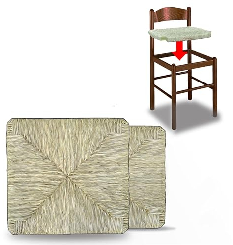 FacilCasa Recambio para Sillas, Asiento de Paja para Silla de Comedor, Hidrófugo, Resistente e Higiénico. con Estructura de Madera + Manual de instalación - Nr. 2 Pisa (37×37×3cm)