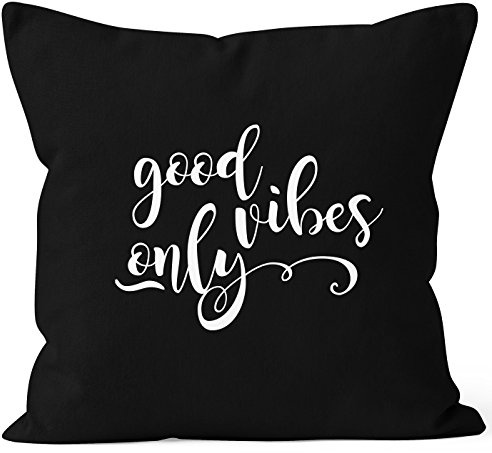 MoonWorks Kissenbezug Good Vibes only Kissen-Hülle Deko-Kissen 40x40 Baumwolle Schwarz Unisize
