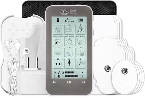 Deluxe TENS-Gerät und Zubehör. EMS-Muskelstimulator zur Schmerzlinderungstherapie, Muskelwachstum und Elektrostimulation. Rücken- und Nackenschmerzen, Ischias, Nervenschmerzen