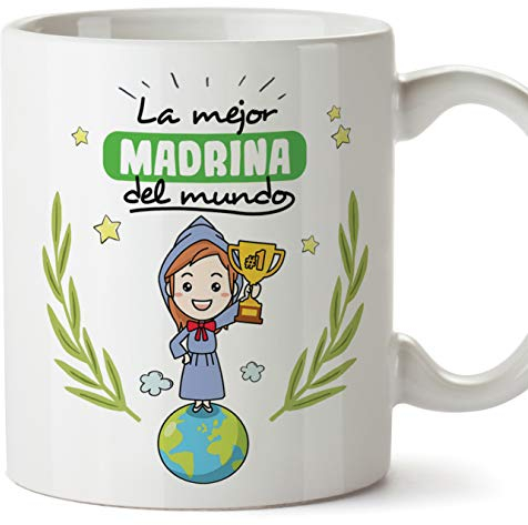 MUGFFINS Taza Madrina - La Mejor Madrina del Mundo - Taza Desayuno/Idea Regalo Día de Pascua. Cerámica 350 mL