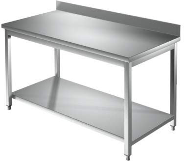 VM Europa - Gastro Arbeitstisch Edelstahl - 200 x 70 cm - AISI 430 Legierung - Mit Aufkantung - Mit Grundboden - Zubereitungstisch Edelstahltisch Grilltisch Zerlegetisch