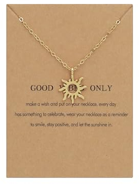 AILUOR Schlüsselbein kette, Mode Gold Sonnenkette Sonnenlicht Sonnenschein Anhänger Halskette mit Nachrichtenkarte Freundschaft Zierliche Gold Schmetterling Halsreif Schmuck (Sonne)