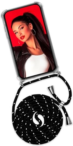 ONEFLOW Handykette für iPhone 12 Pro Max Hülle mit Band, Handyhülle mit Kette abnehmbar, Handyband zum Umhängen, Handy Umhängeband Lange Handykordel, Twist Case – Schwarz Silber