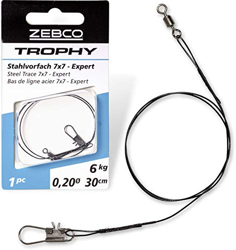 Zebco Qualitäts Trophy Stahlvorfach 7x7 Expert sicheres Vorfach Material Angel-Zubehör mit Angelhaken Hecht Angeln, 6-15 kg