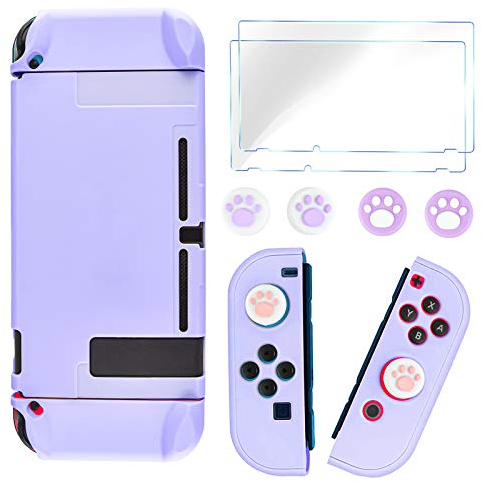 DLseego Switch Case Compatible with Switch, Protective Hard Shell Anti-Scratch Grip Cover with 2 Glass Screen Protector and 6 Thumb Stick Cap for Switch Console & JoyCon- Purple