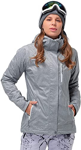 33,000ft 3 in 1 Jacke Damen Storm Jacket Winddicht Funktionsjacke, Atmungsaktiv Doppeljacke Regenjacke mit Softshelljacke Warm Skijacke Wasserdichte Winterjacke Dunkelgrau 42