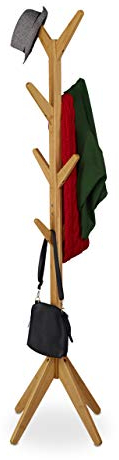 relaxdays Appendiabiti Alto ad Albero in bambù con 8 Ganci, HLP: 181,5 x 53 x 53 cm, Color Legno Naturale, 1 pz