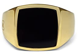 Herren Ring Siegelring Echtgold vergoldet mit schwarzem Onyx Stein quadratisch poliert 925 Sterling Silver | Männerschmuck aus Deutschland mit Geschenk-Box (68)