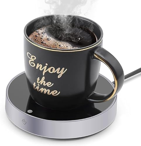 Kaffeewärmer, Schwerkraftinduktion Tassenwärmer, Elektrischer Kaffeewärmer 3 Temperatureinstellungen Schreibtisch Tassenwärmer mit 8 h Abschaltautomatik für Kaffee Tee Kakao Milch(Silbrig)
