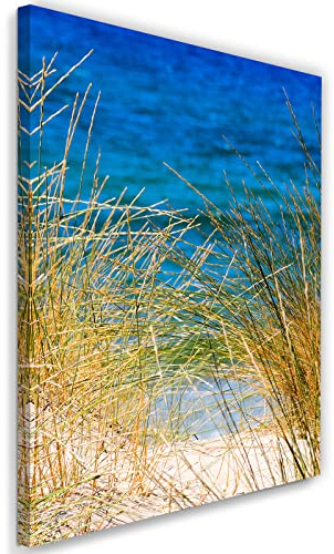 Feeby Vlies Leinwandbild Dünen Sandiger Weg Ozean Strand 40x60 cm Wanddeko Design Kunstdruck Zimmerdeko Bilderwand Meer Pflanzen Natur Gras Blau