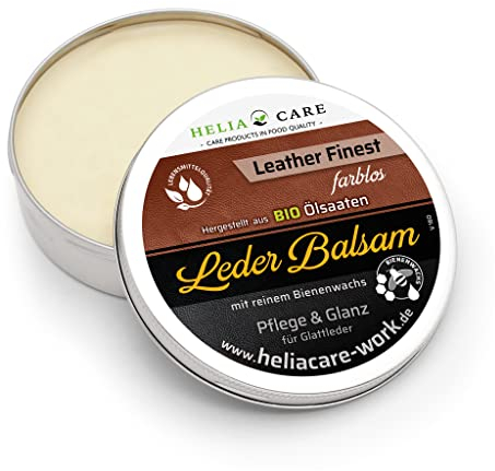 HeliaCARE Premium Lederbalsam mit Bienenwachs - Bio Lederpflege für Ledersofas & Lederschuhe - Kunstleder Pflege in Lebensmittelqualität - Schuhpflege & Möbelpflege aus Deutschland (150ml)