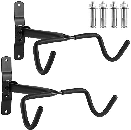 KEILEOHO 2 Pack Wall Mounted Bike Hanger Rack, Foldable Bicycle Hook Bracket with Anchors, Cycle Storage Holder Stand Rack with Foam Padded Protective Frame, Black