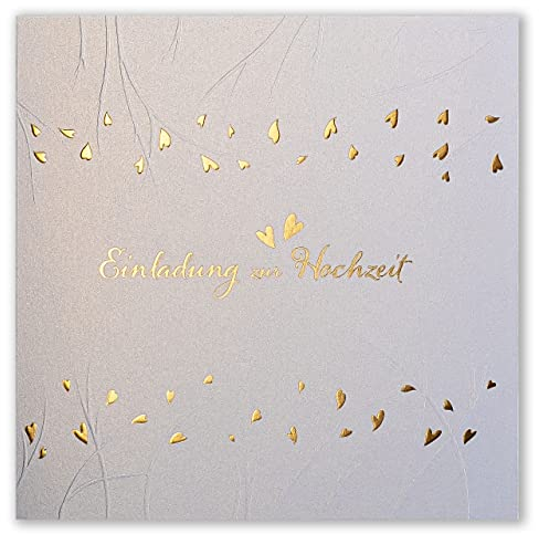 Art Nuvo HOCHZEITSEINLADUNGEN - SATZ 20 St, 135x135mm MIT BEDRUCKBAREN EINLAGEN UND UMSCHLÄGEN FÜR HOCHZEIT – FARBIGE, METALLISCHE FOLIE, GEPRESSTES MUSTER AUF METALLICPAPIER, ZAP_DE_22