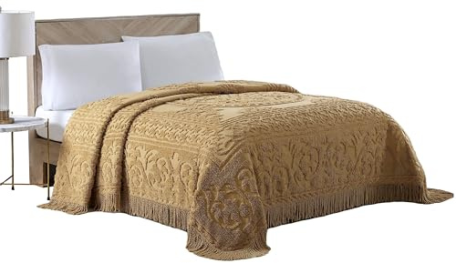 Beatrice Home Fashions Medallion Twin Cotton Chenille Bedspread, Gold
