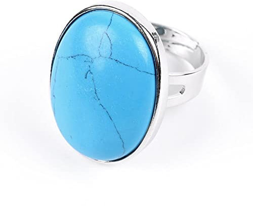 Ring Verstellbar,Vintage Verstellbare Ringe Blauer Türkis Stein Natürlicher Offener Kristallring Oval Stapelbar Reiki Balance Fingerringe Schmuck Hochzeitsgeschenk Für Damen Männer