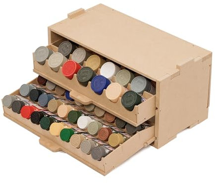 Bucasso Plastic Model Paint Rack Organizer, Paint Rack for 50 Paints, Pull-Out Paint Storage with MDF Material, Model Tools, Suitable for 10ml Tamiya/Mr.Hobby Paints and Miniature Paint Set GK8
