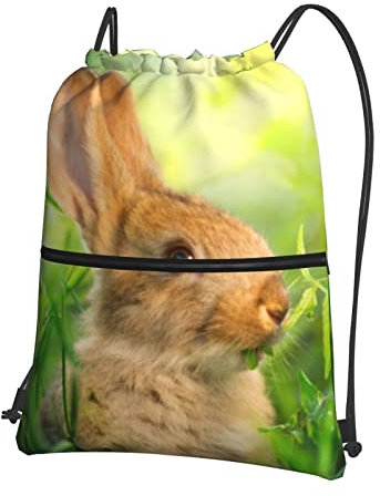 Osterhasen-Rucksack mit Kordelzug, 39 x 46 cm (L x H), gut für Reisen, Handgepäck, Camping, Schwarz, Einheitsgröße