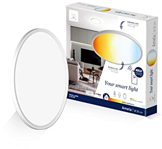 tint Smarte LED-Deckenleuchte AMELA – Steuerbar per Bluetooth, Alexa oder Fernbedienung – Dimmbare Deckenlampe mit weißem Licht 1800-6500 K – Ø 30 cm…