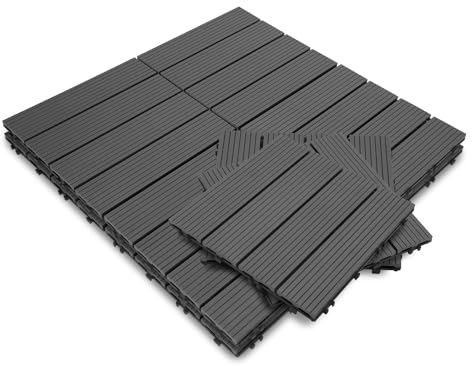 Jopassy 22 Stück WPC Terrassenfliesen, 30x30 cm Balkon Bodenfliese, Gartenfliesen mit Klick-System, Terrassendielen Balkonfliesen Klickfliesen, 2m² Anthrazit