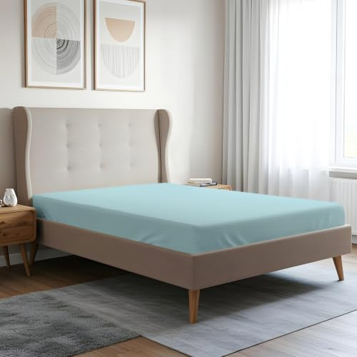 Pizuna Spannbettlaken 110x200 120x200cm Baumwolle Babyblau 400 Fadenzahl | 100% langes nur Baumwoll-Spannbetttuch, weiches Mako-Satin-Gewebe für bis zu 40 Matratzenhöhe