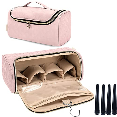 Tasche kompatibel mit Dyson Airwrap Haartrockner, Reisetasche für Airwrap Haarstyler Aufbewahrungstasche für Airwrap Complete Haarstyler und Aufsätzen mit Aufhängehaken 4 Clips Reisekoffer Tasche Rosa