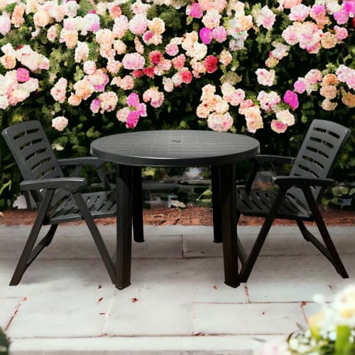 URBNLIVING Gartenmöbel-Set für Terrasse, Outdoor, Bistro, runder Esstisch und zusammenklappbarer Camping-Picknick-Stühle (Tisch und 2 Stühle)