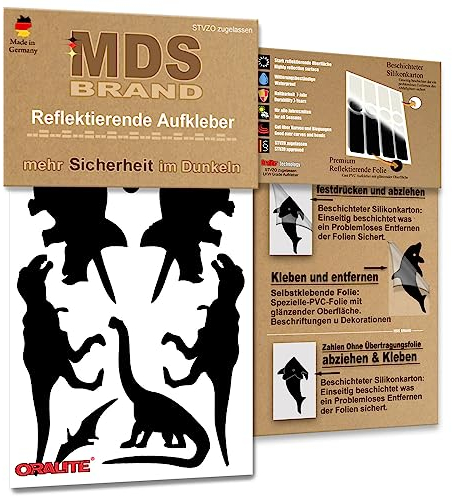 MDS Brand Kinder Reflektoren Sticker Set - Reflektoren Fahrrad - für Fahrradrahmen & Helm - Auto & Kinderwagen - Reflektoren für Sicherheit - Hohe Sichtbarkeit - Optimierte Haftung (R-04, Schwarz)