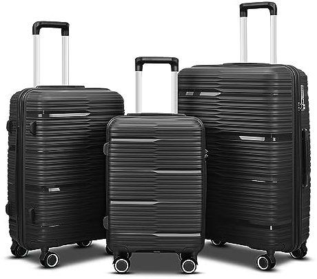 Berwin Kofferset 3-teilig Reisekoffer Koffer Trolley Hartschalenkoffer ABS Teleskopgriff aus Polypropylen PP (Schwarz)